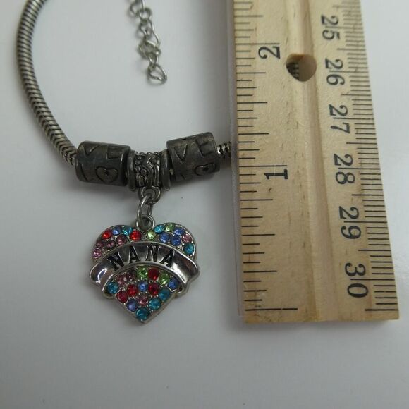 Nana Grandma Grandmother Love Heart Charm Beaded Silver Tone Bracelet Rainbow - Picture 3 of 6